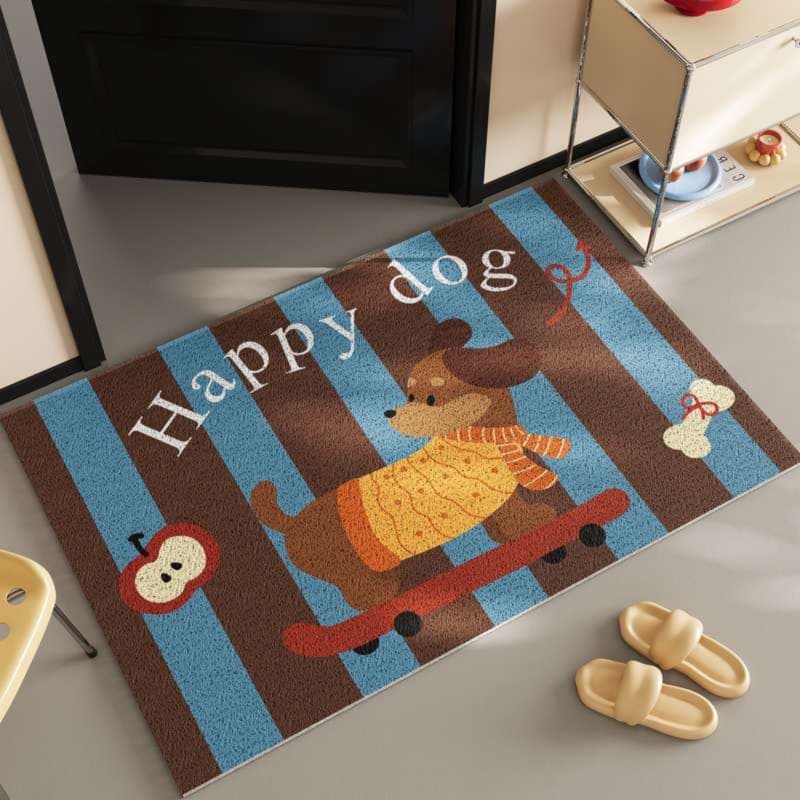犬のイラスト付き室内玄関マット
