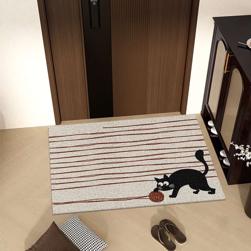 玄関マット 猫柄ストライプマット
