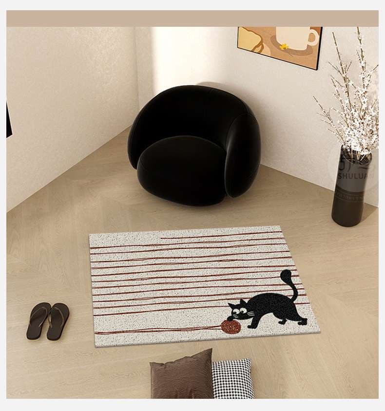 玄関マット 猫柄ストライプマット
