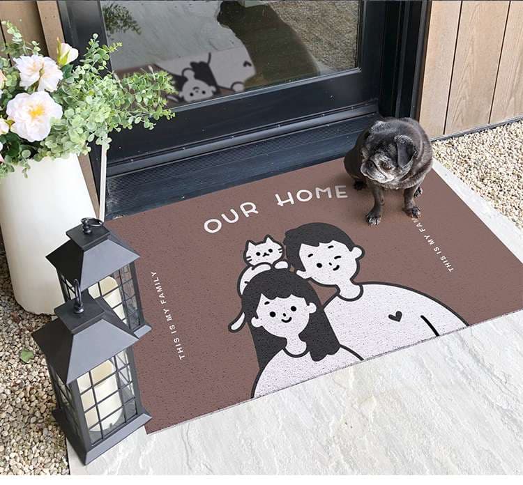 カップルと猫のイラスト玄関マット
