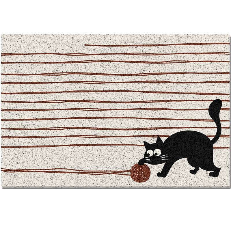 玄関マット 猫柄ストライプマット