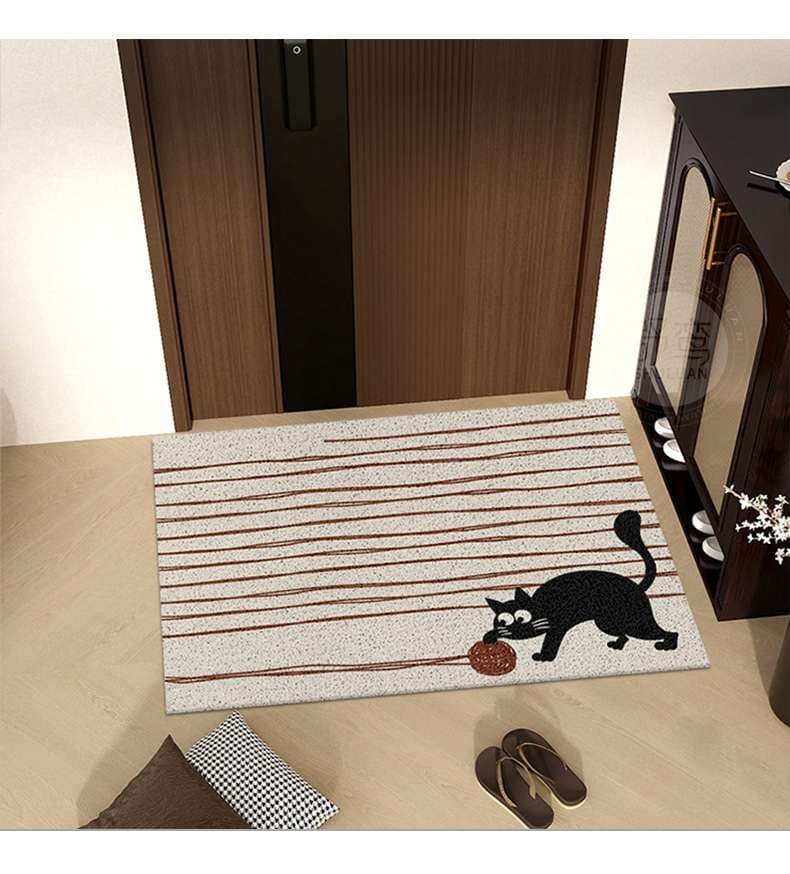 玄関マット 猫柄ストライプマット