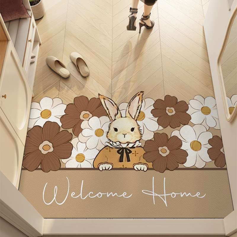 うさぎとお花の玄関マット