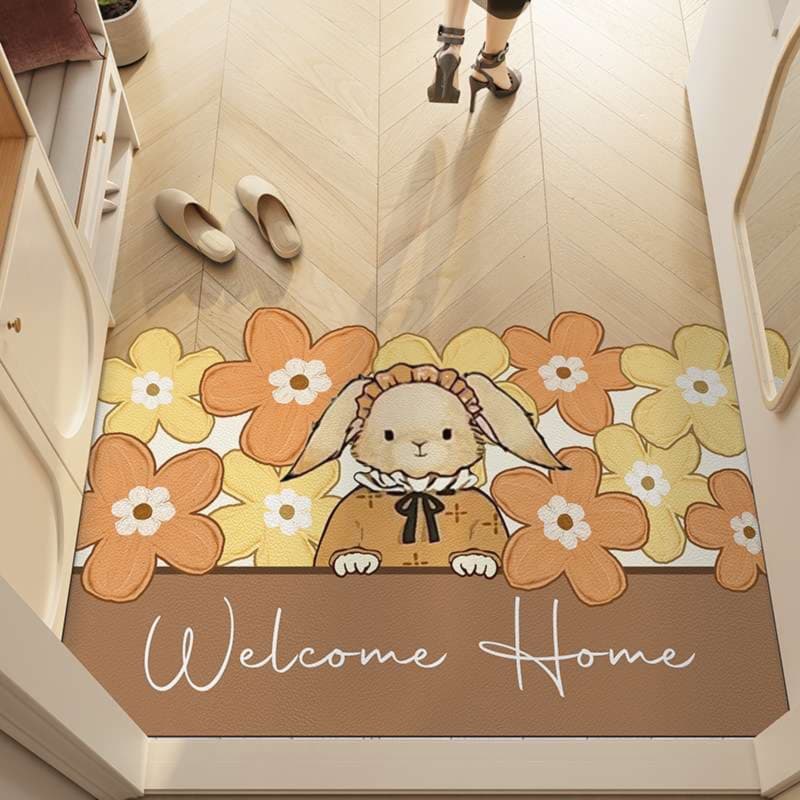うさぎとお花の玄関マット
