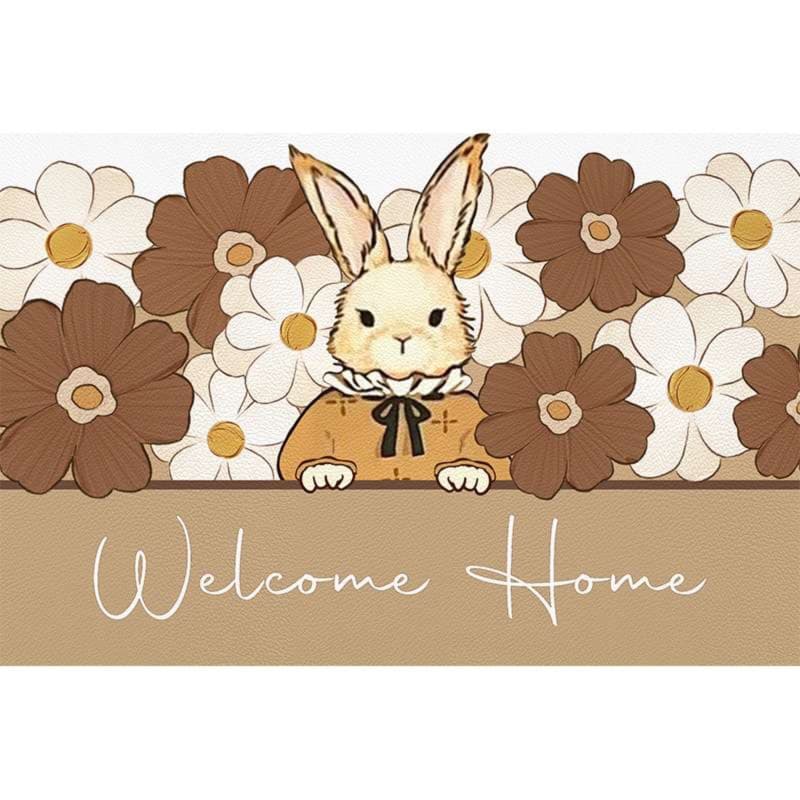 うさぎとお花の玄関マット