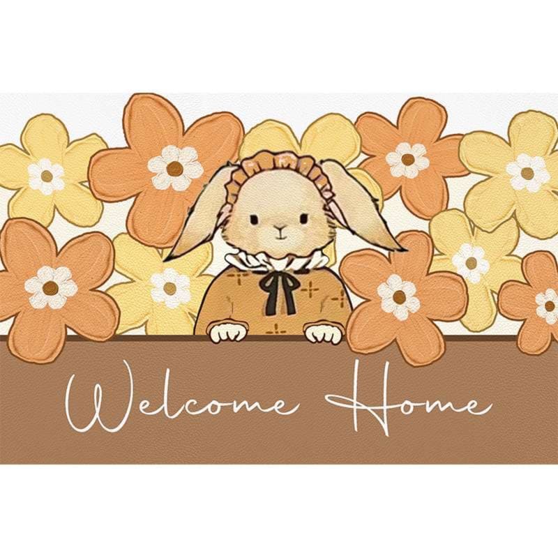 うさぎとお花の玄関マット
